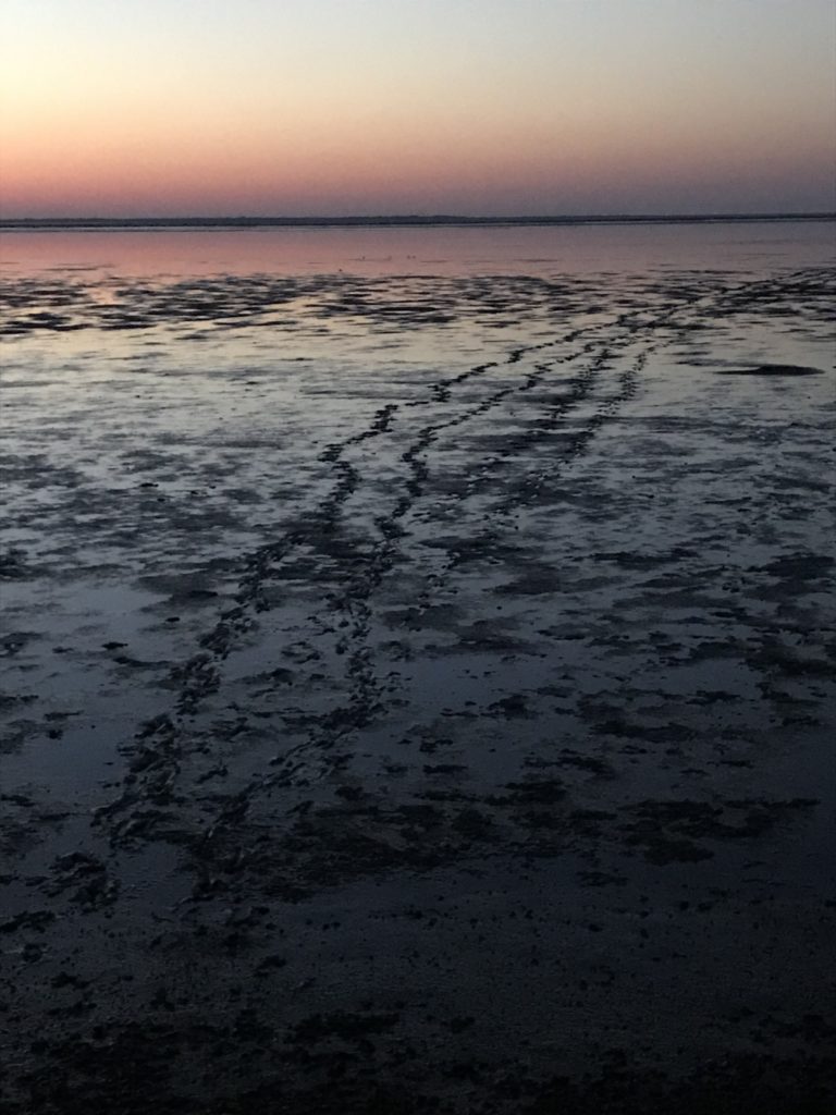 Sonnenuntergang Fußspuren:  Auch wir hinterlassen Spuren für die Nachwelt.